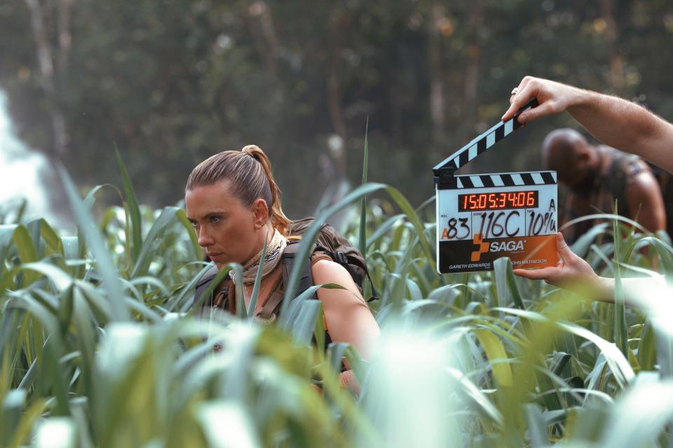 Scarlett Johansson on the set of Jurassic World Rebirth.