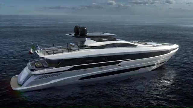 Illustration of a Mangusta Gransport 33 superyacht.