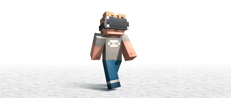 Minecraft character wearing a VR headset.