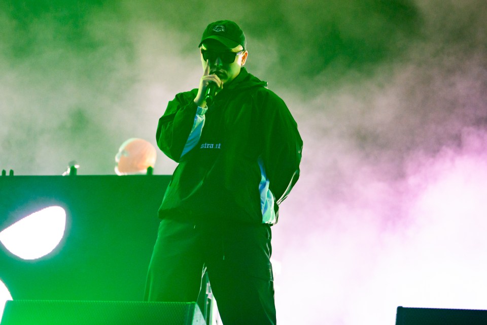 Mo Chara of Kneecap performing at the Wide Awake Festival.