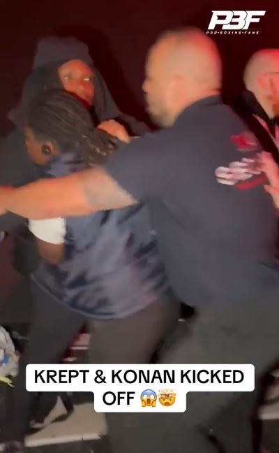 Krept and Konan being removed from a Misfits Boxing event.