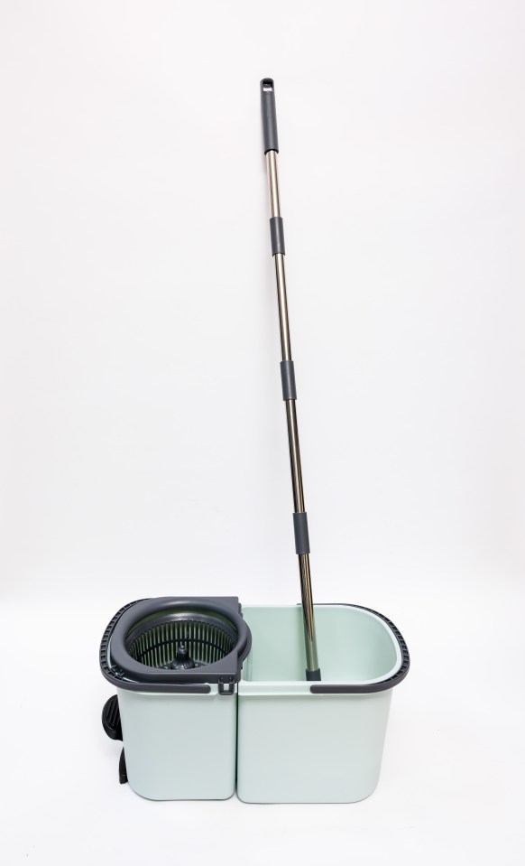 Spin mop and bucket.