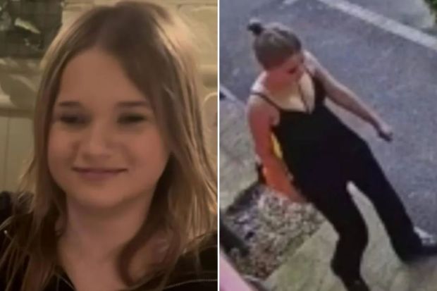 An image collage containing 2 images, Image 1 shows Photo of missing 13-year-old Beau, Image 2 shows Surveillance image of missing 13-year-old girl wearing black vest and tracksuit bottoms