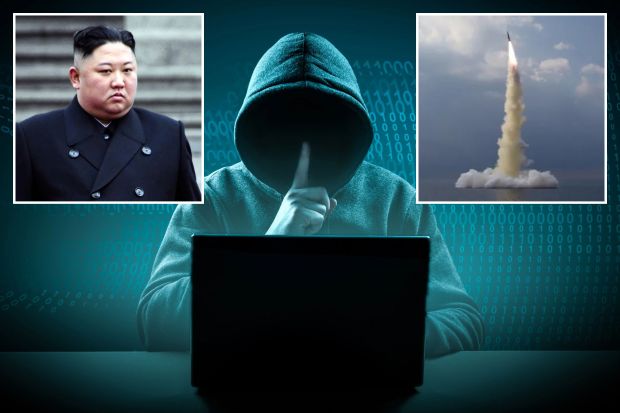 An image collage containing 3 images, Image 1 shows a person in a hoodie sitting in front of a laptop, Image 2 shows Kim Jong-Un in Vladivostok, Image 3 shows a rocket is launched into the sky over the ocean