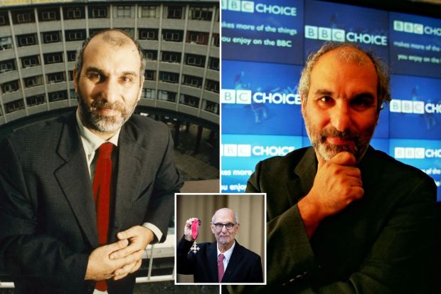 An image collage containing 3 images, Image 1 shows Alan Yentob, Controller of the BBC, Image 2 shows Alan Yentob, BBC Director, at the launch of BBC Choice, Image 3 shows Alan Yentob displaying his Commander of the Order of the British Empire medal