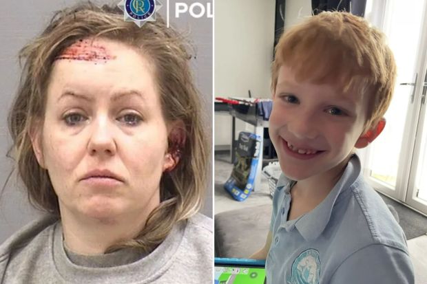An image collage containing 2 images, Image 1 shows Mugshot of Barbara Roe with injuries to her head and ear, Image 2 shows Photo of Zac Roe