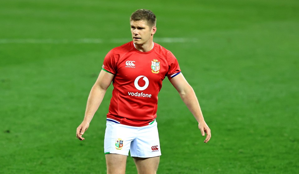 Owen Farrell of the British and Irish Lions on a rugby pitch.
