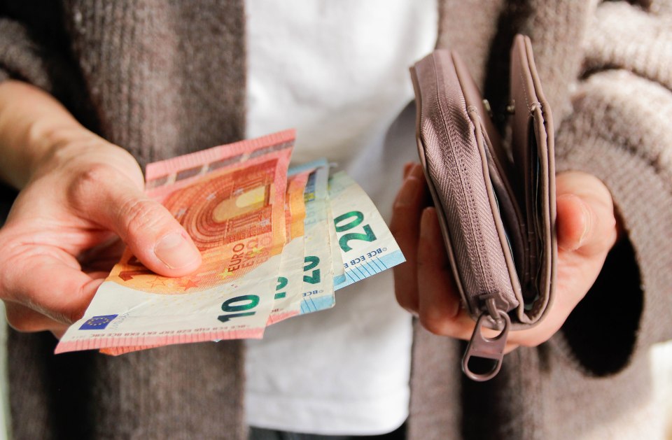 Person holding euro banknotes and a wallet.