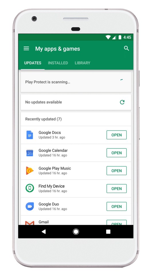 Smartphone screen showing recently updated apps.