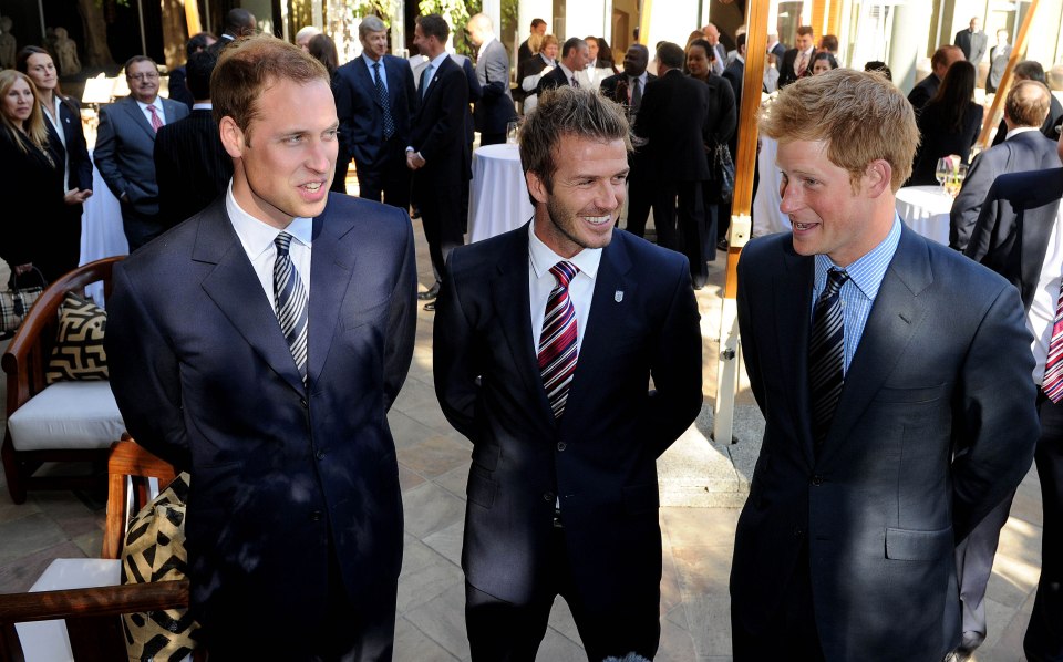 Prince William, David Beckham, and Prince Harry in conversation.