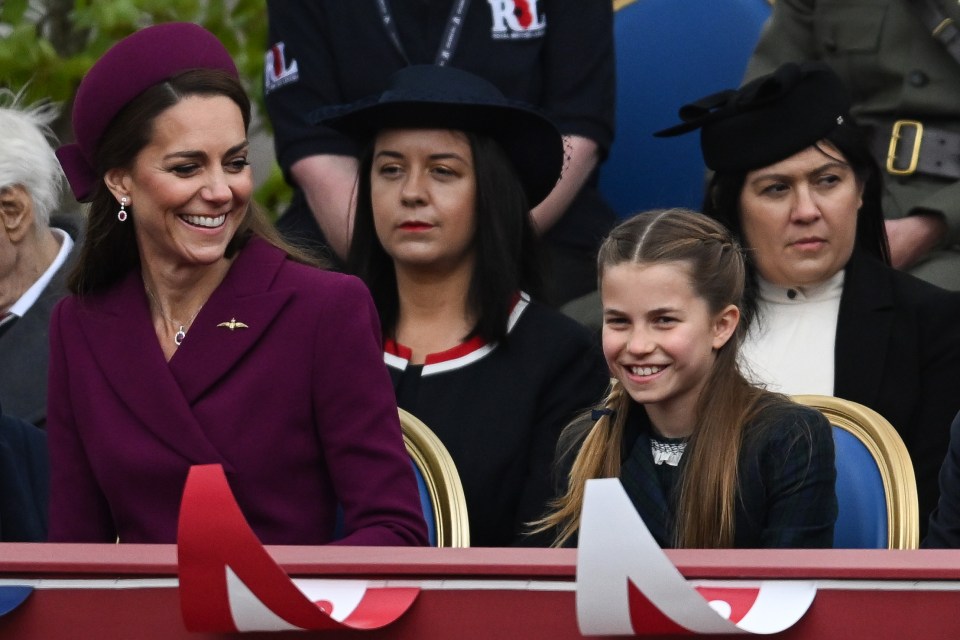 Catherine, Princess of Wales, and Princess Charlotte at the VE Day parade.