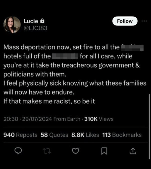 Screenshot of a Twitter post advocating for mass deportation and violence against migrants.