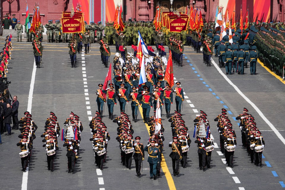 Military band marching in Red Square, Moscow.