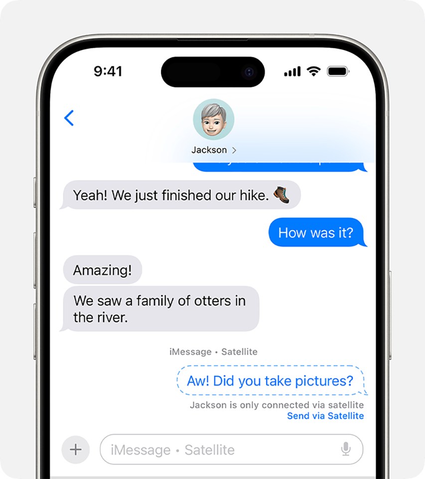 iPhone screen showing an iMessage conversation about a hike where otters were seen.