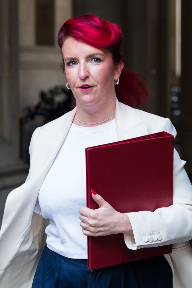 Louise Haigh, Secretary of State for Transport, carrying a red folder.