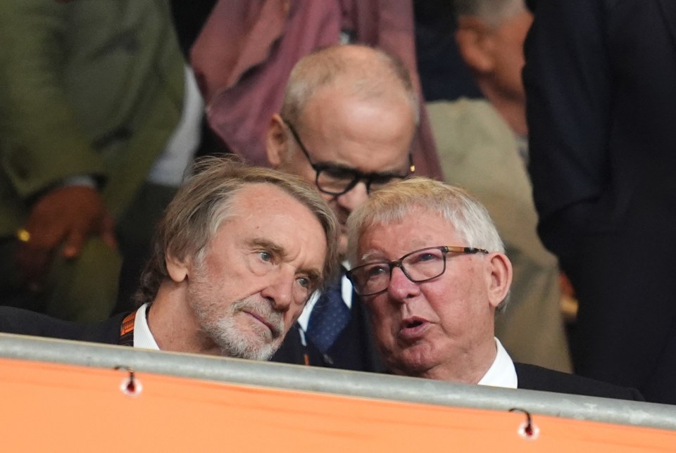 Sir Jim Ratcliffe and Sir Alex Ferguson at a soccer match.