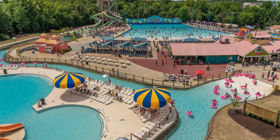 Aerial view of Six Flags America water park.