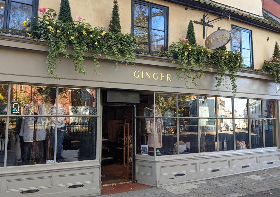 Exterior view of Ginger clothing shop.