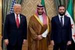 Donald Trump, Mohammed bin Salman, and Ahmed al-Sharaa meeting in Riyadh.
