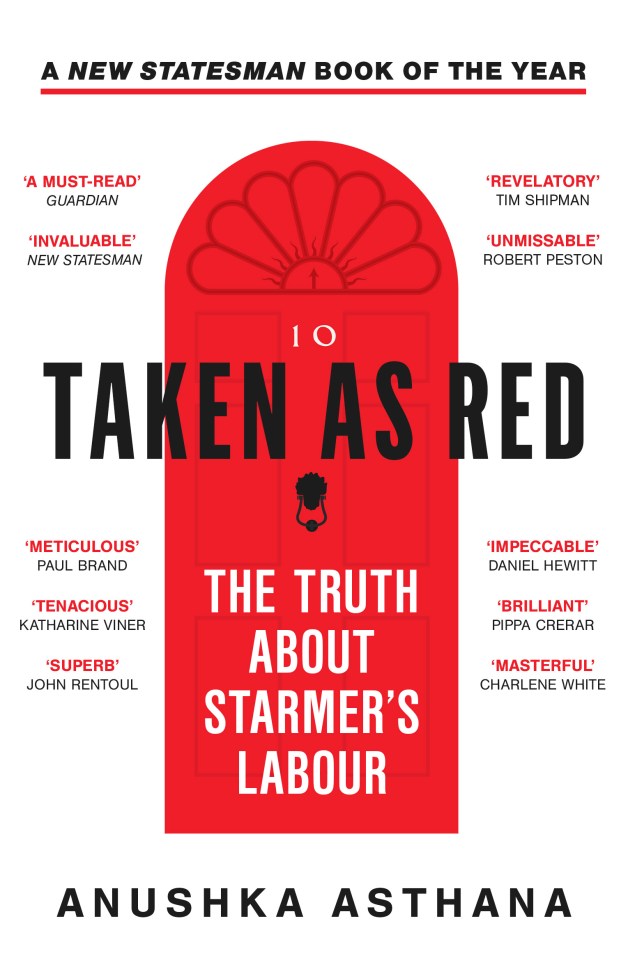 Illustration of book cover for "Taken as Red: The Truth About Starmer's Labour" by Anushka Asthana.