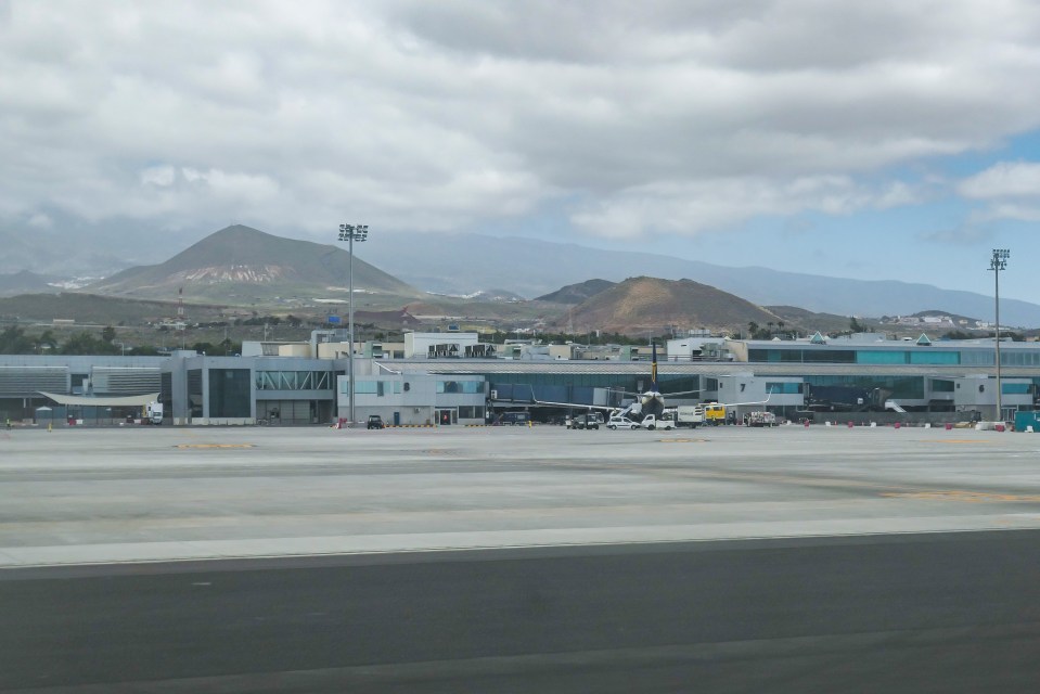 Tenerife South Airport Reina Sofia with a plane at the gate.