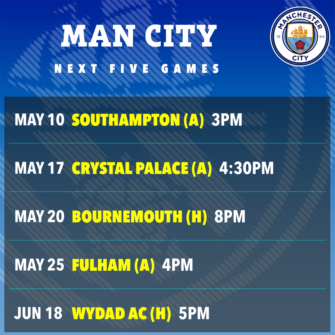 Man City's next five games schedule.