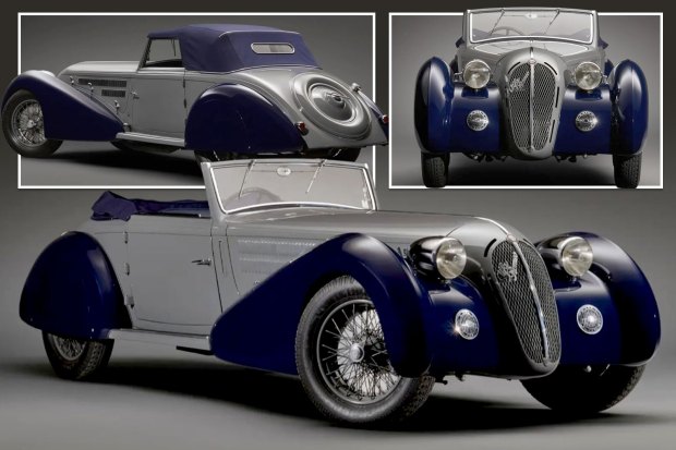 Collage of a 1932 Alfa Romeo.
