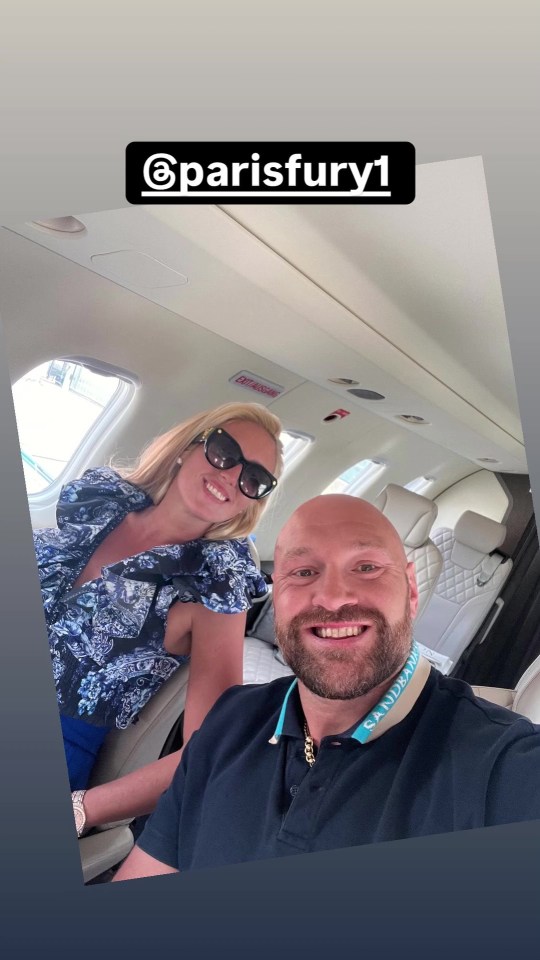 Tyson Fury and his wife Paris Fury on a private jet.