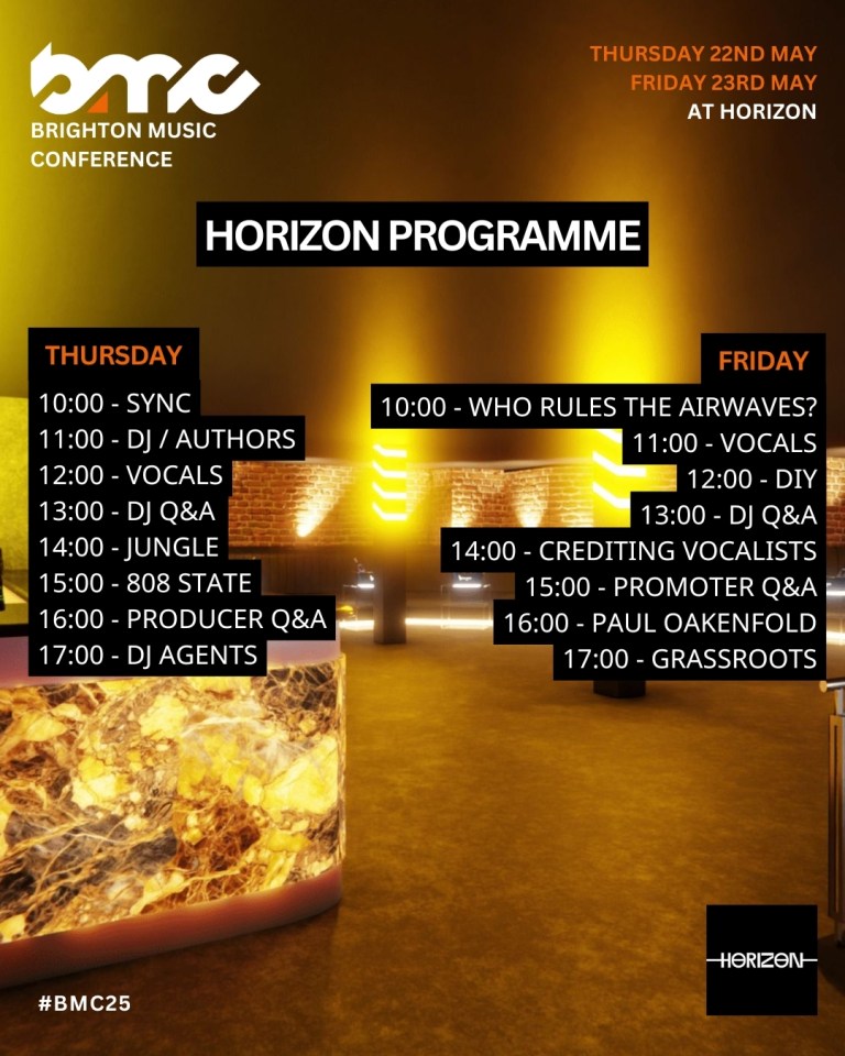 Brighton Music Conference Horizon Programme schedule.