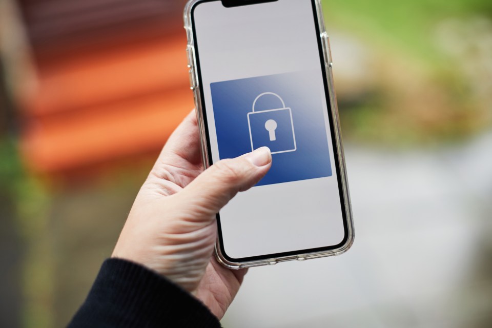 Person using a smart home app with a lock icon on their phone.