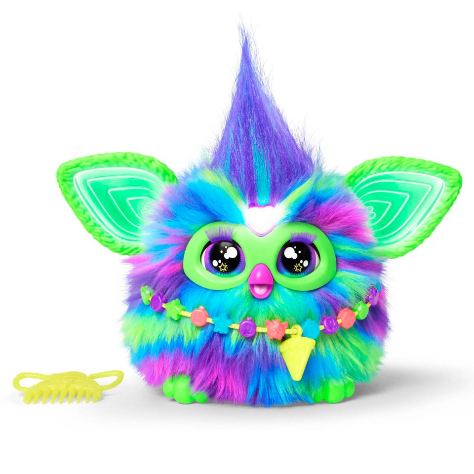 Furby Galaxy Glow-in-the-Dark electronic pet with comb.