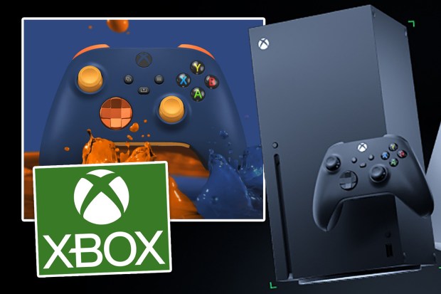 Xbox Series X console and new blue and orange controller.