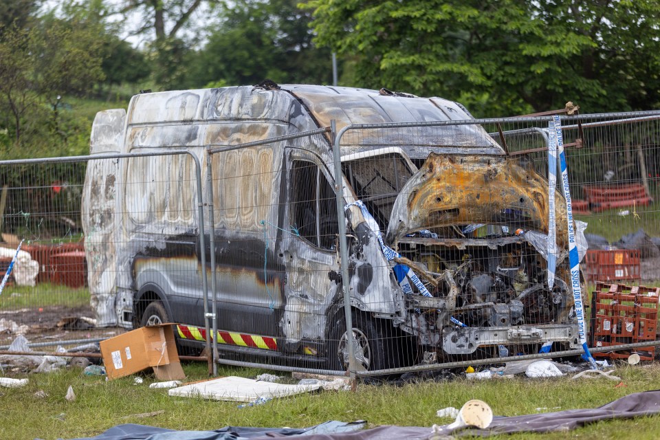 Burnt-out van at Appleby Horse Fair.