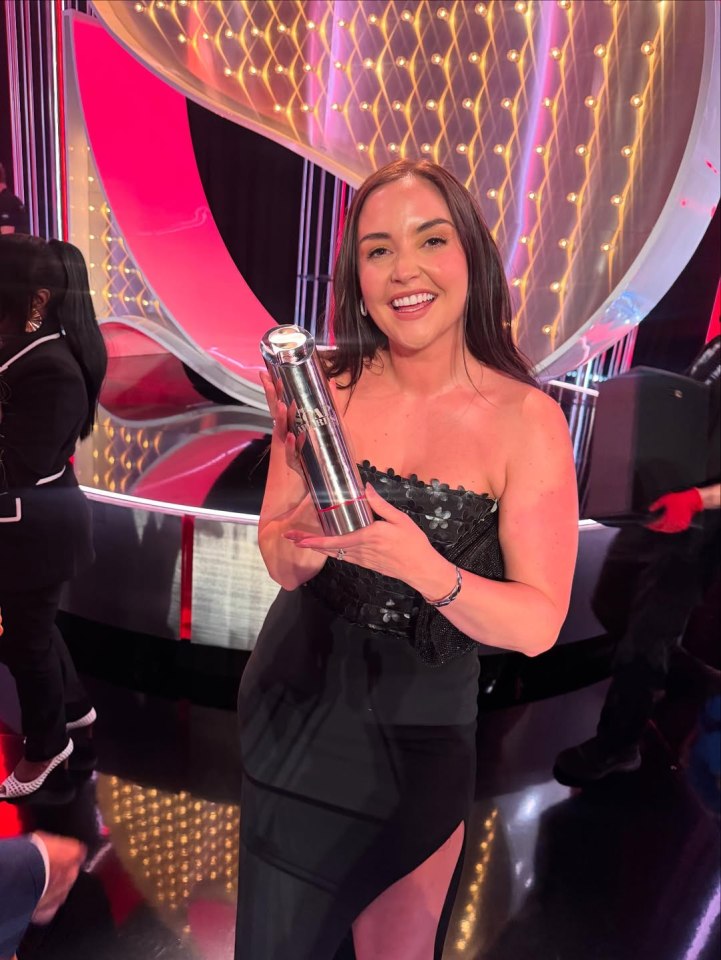 Jacqueline Jossa holding an award at the British Soap Awards.