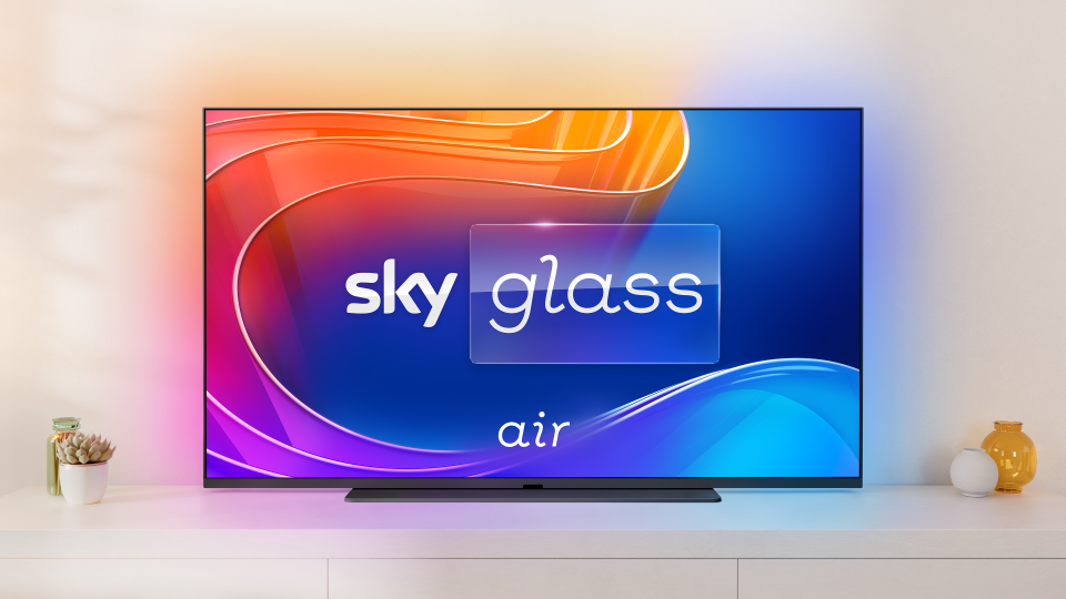 Sky Glass Air TV on a stand.