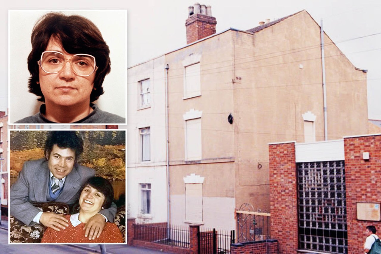 Collage of a woman's mugshot, a photo of a couple, and a photo of a house.