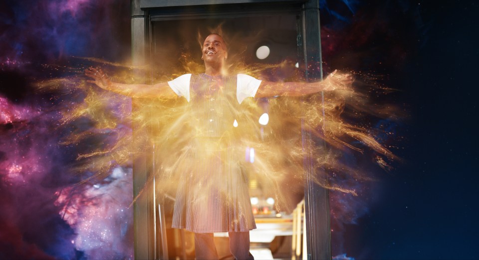 Ncuti Gatwa as the Doctor regenerating in the Doctor Who finale.