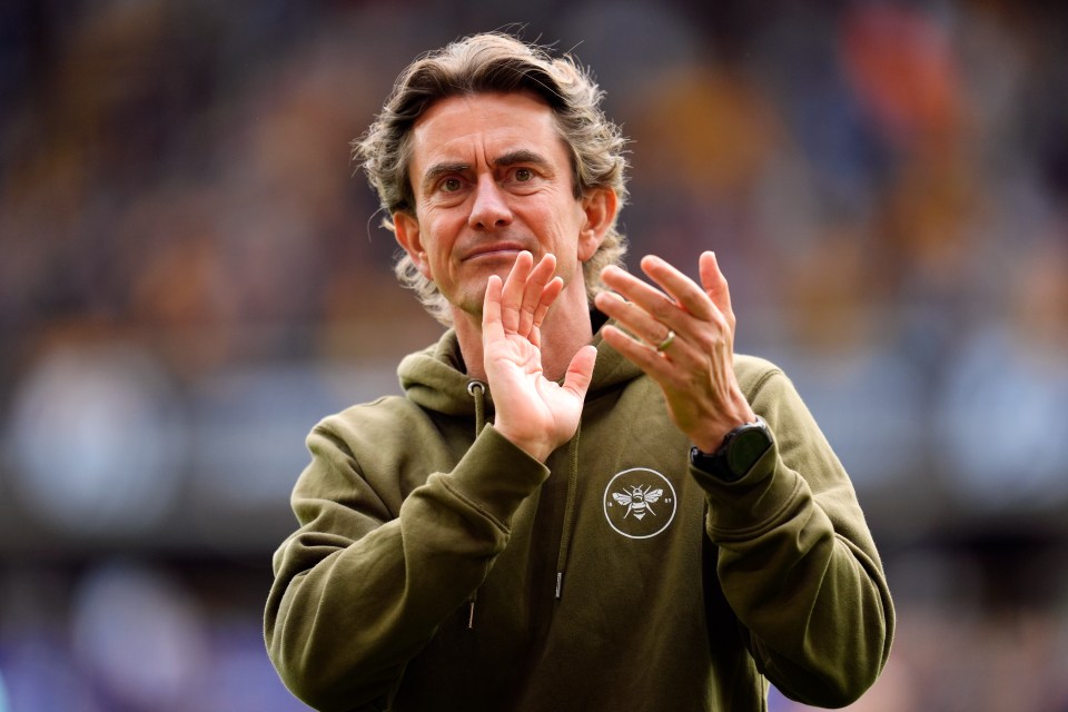 Brentford manager Thomas Frank applauding.