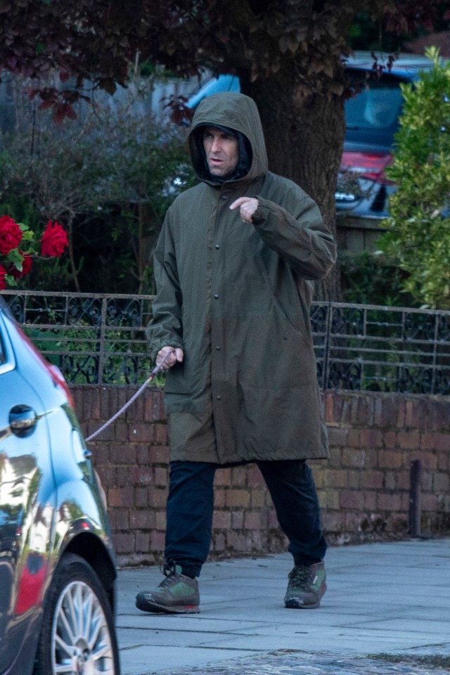 Liam Gallagher walking a dog.