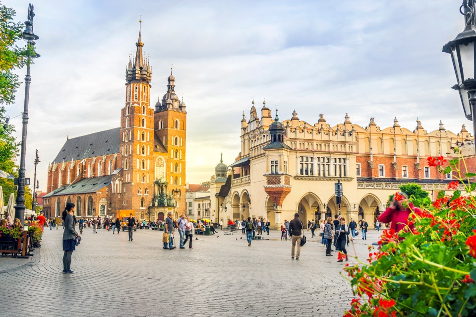 St. Mary's Church and Cloth Hall in Krakow's Market Square.