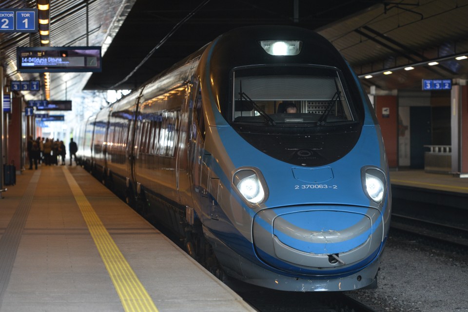 Pendolino high-speed train at Krakow central train station.